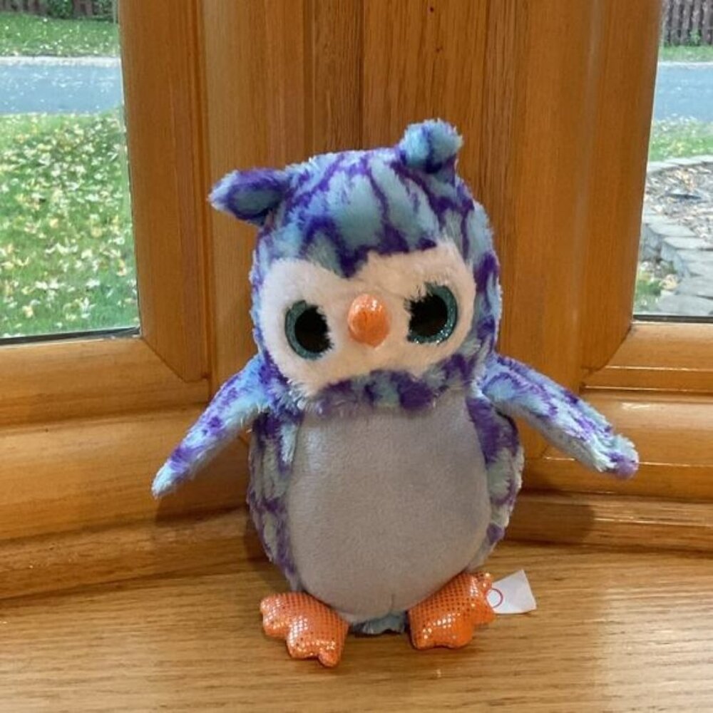 Adorable Plush Owl Stuffed Animal Toy For Kids Blue & Purple With Orange Feet